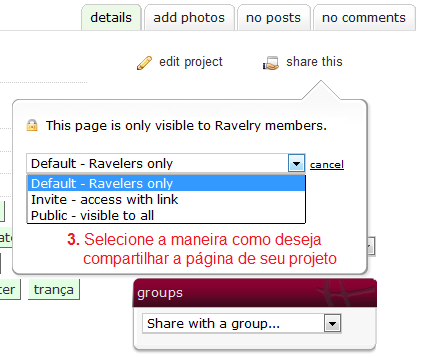 tutorial Ravelry - Compartilhar seu projeto